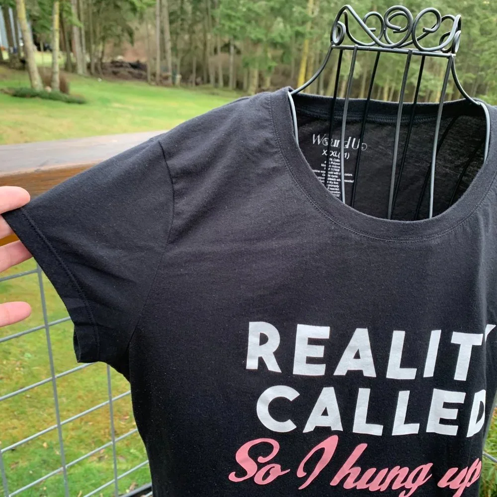 Wound Up Ladies XXXL Black T-shirt Short Sleeves (Reality Called So I Hung Up) - Picture 3 of 6